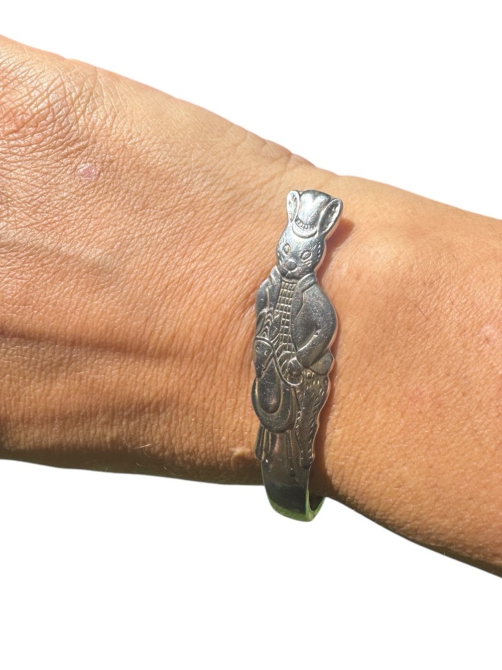 Royal Doulton Bunnykins Tally Ho Vntg Infant Spoon Stainless Steel Cuff Bracelet - Picture 8 of 13